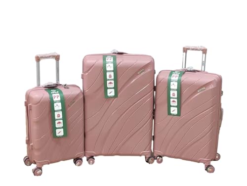 NPLE Farbiger Koffer Trolley Handgepäck Ultraleicht Doppelrad Reißverschluss Diebstahlsicherung Innenstoff aus 230D Hergestellt aus Polypropylen erhältlich in 3 Größen (Altrosa, Set- 3 Koffer),