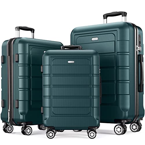 SHOWKOO Kofferset 3 Teilig Hartschale Leicht ABS+PC Erweiterbar Reisekoffer Haltbar Trolley Handgepäck Sets mit TSA Schloss und 4 Rollen (M L XL -Armeegrün)