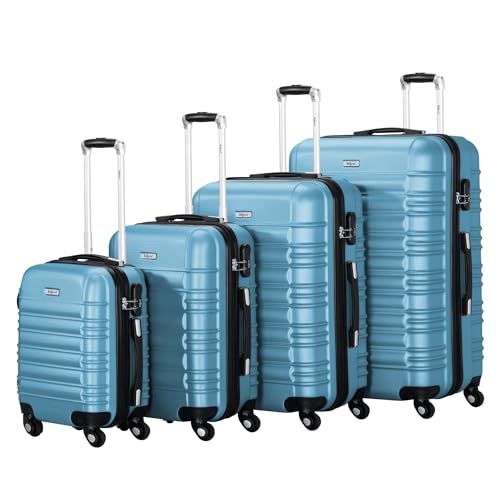 Zelsius Koffer Set 4 Stück, Stahlblau | ABS Hartschalenkoffer mit Zahlenschloss, 4 Rollen und Innen Trennwand | Handgepäckkoffer, Hartschalenkoffer Set 4 teilig, Trolley, Koffer Groß, Luggage Set