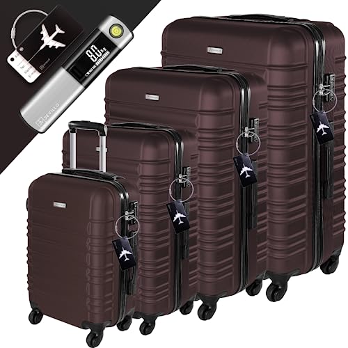 Devillo® Hartschalenkofferset Kofferset 4tlg. S-M-L-XL, Braun - Hard Shell Trolley Koffer Reisekoffer Reisekofferset Gepäck Rollkoffer Schloss 4 Rollen ABS-Hartschale Teleskopgriff