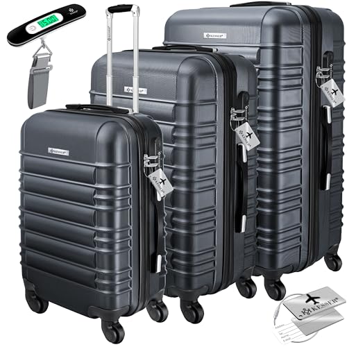 KESSER® 3pcs Hartkoffer Koffer Set Reisekoffer Set Trolley Koffer inkl. Gepäckwaage + Gepäckanhänger Rolling Kofferschloss 4 Rollen ABS Hartschale Teleskopgriff M-L-XL, anthrazit, M-L-XL, Hardshell