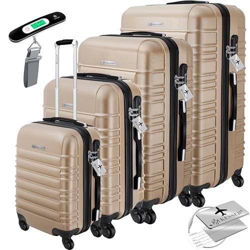 KESSER® 4tlg. Hartschalenkofferset Hartschalenkoffer Reisekoffer Set Reisekofferset Trolley Koffer Inkl. Kofferwaage + Gepäckanhänger Rollkoffer Schloss 4 Rollen ABS-Hartschale Teleskopgriff S-M-L-XL